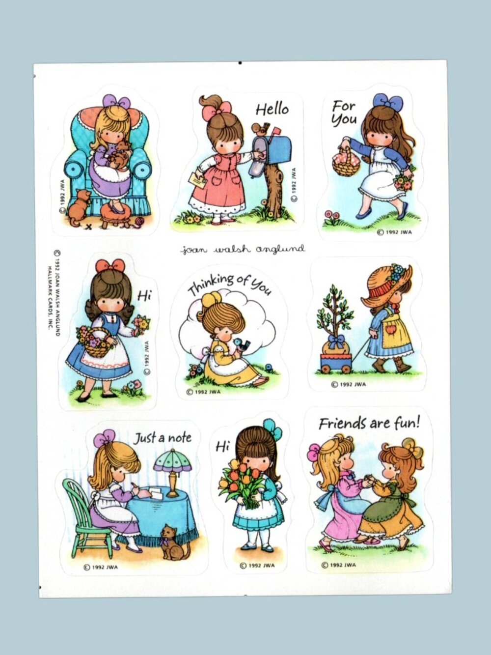 Hallmark Cute Joan Walsh Anglund Vintage 1992 Sticker Sheet